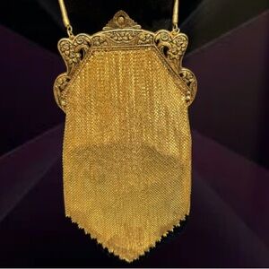 Art Deco Mesh Wristlet Evening Bag With Ornate Frame And Kiss Lock Closure